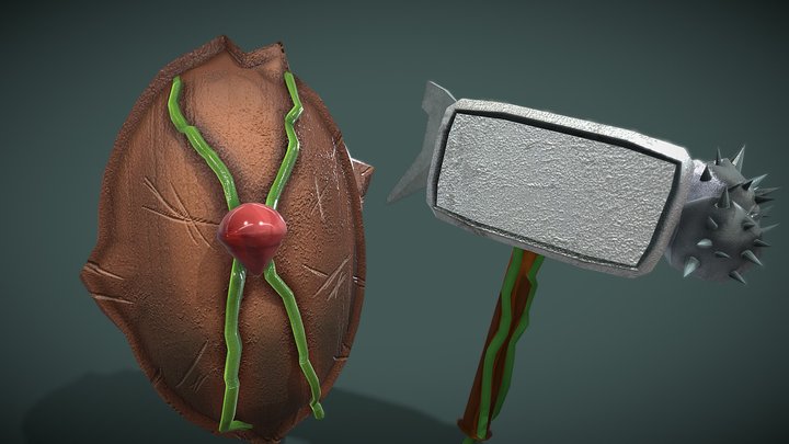 shield and weapon 3D Model