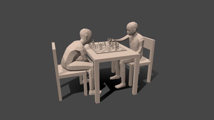 Low Poly Kids Playing Chess 3D Model