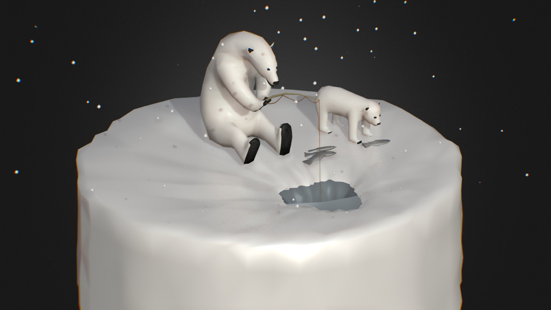 3D model Polar fishing - This is a 3D model of the Polar fishing. The 3D model is about a white cake with a couple of penguins on top.