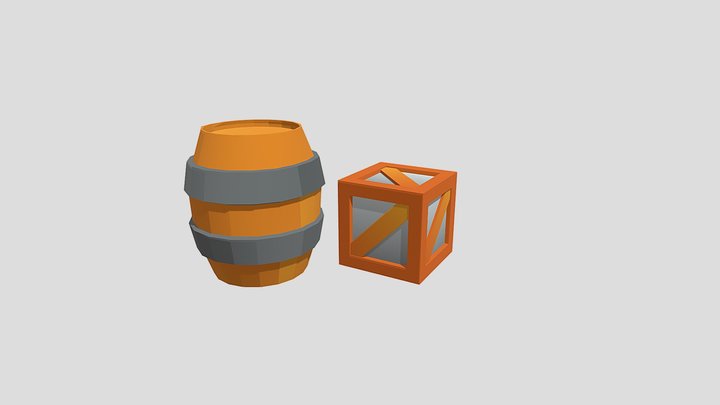 Barrel and Crate 3D Model