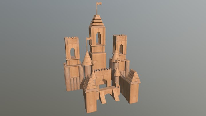 Wooden Block Castle 3D Model