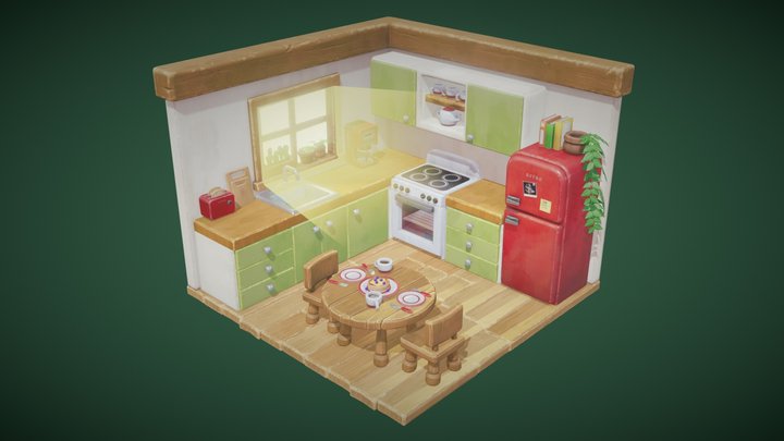 Stylized Kitchen Diorama 3D Model