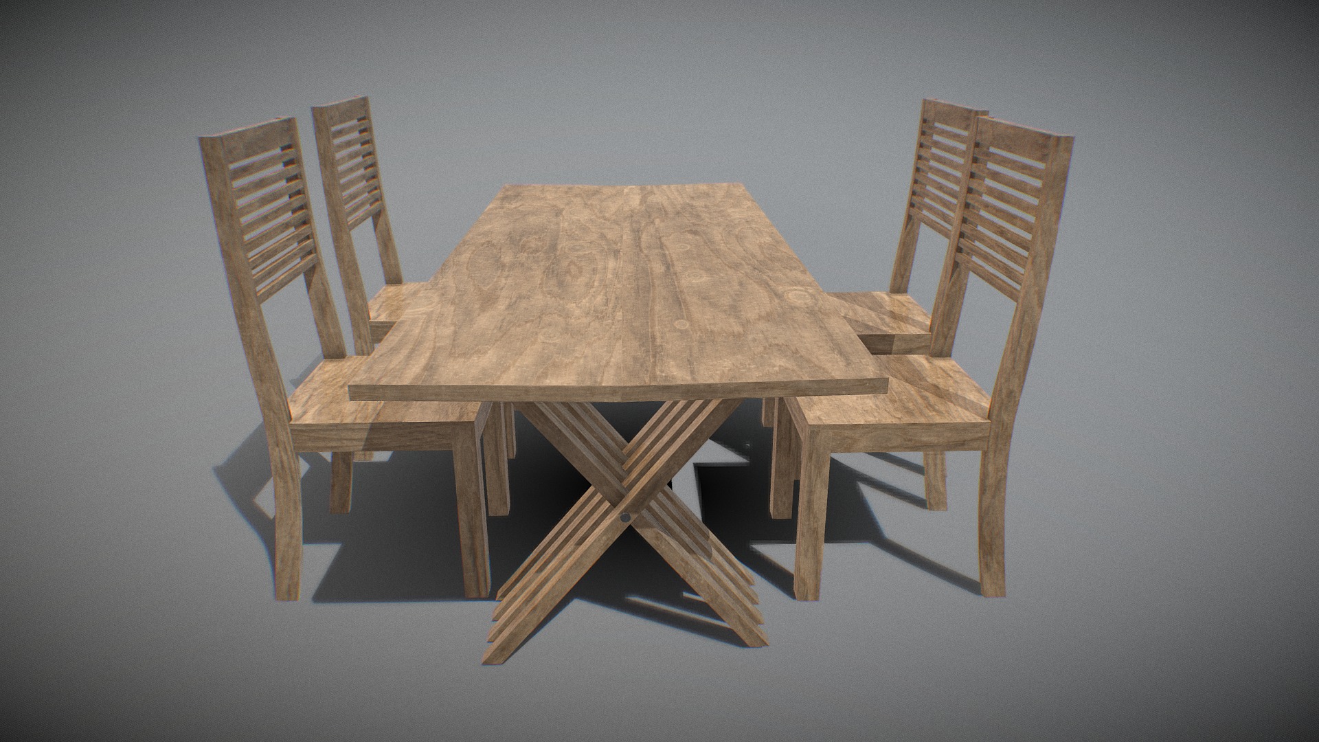 3D model Dining Set wooden 02 - This is a 3D model of the Dining Set wooden 02. The 3D model is about a table and chairs.