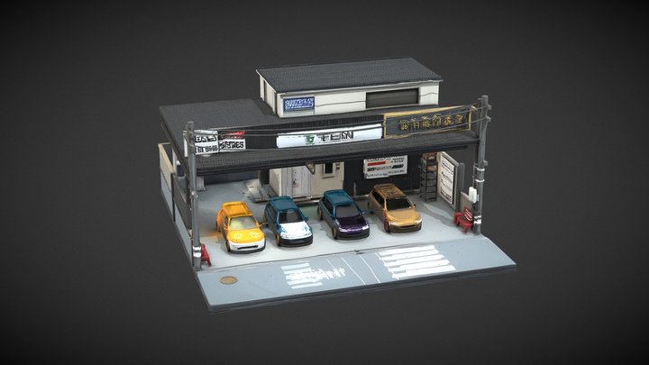 Japanese Car Tuning Garage Diorama 3D Model