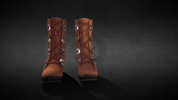 Brown Leather Boots Blender Cycles and Eevee 3D Model