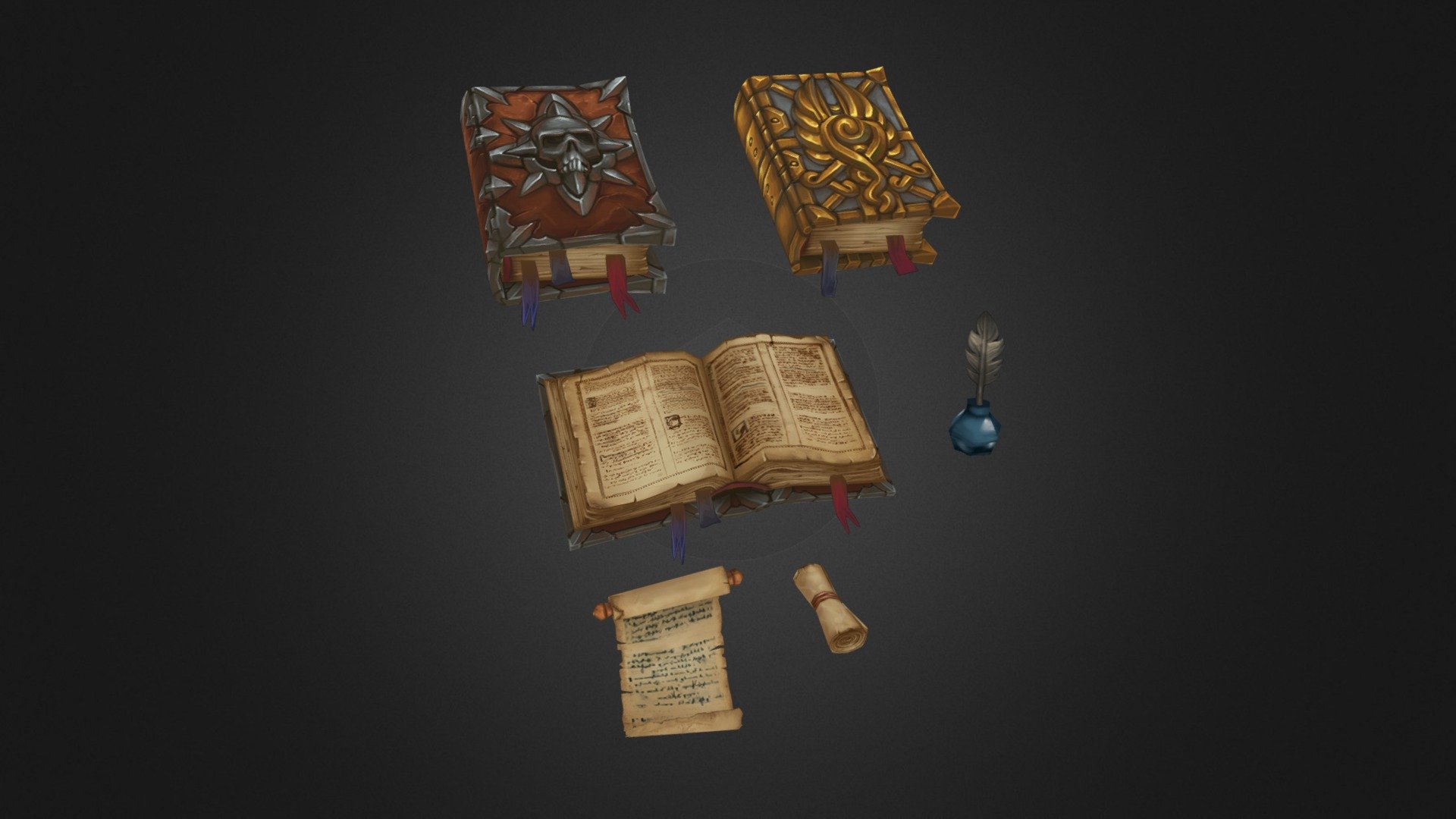 Scrolls & Books (Hand Painted) - 3D model by Csaba Baity (tsabszy ...