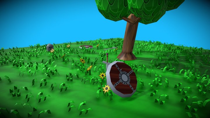 The tree growing in a place of battle diorama 3D Model