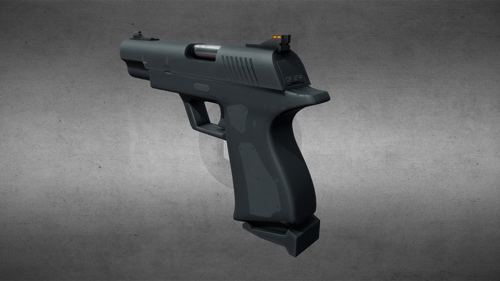 Stylized Pistol Low Poly Rigged 3D Model
