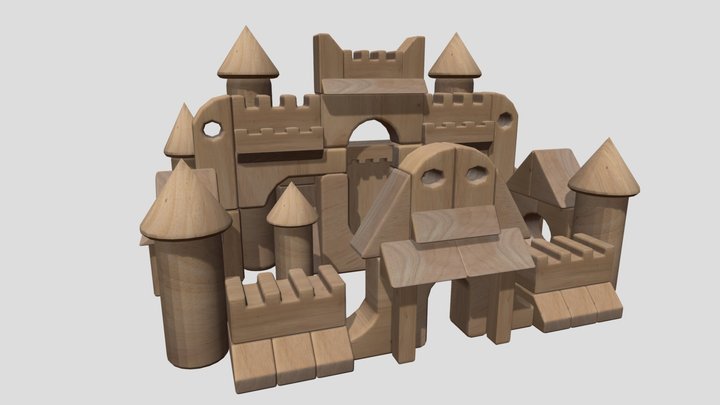 Wooden Block Castle 3D Model