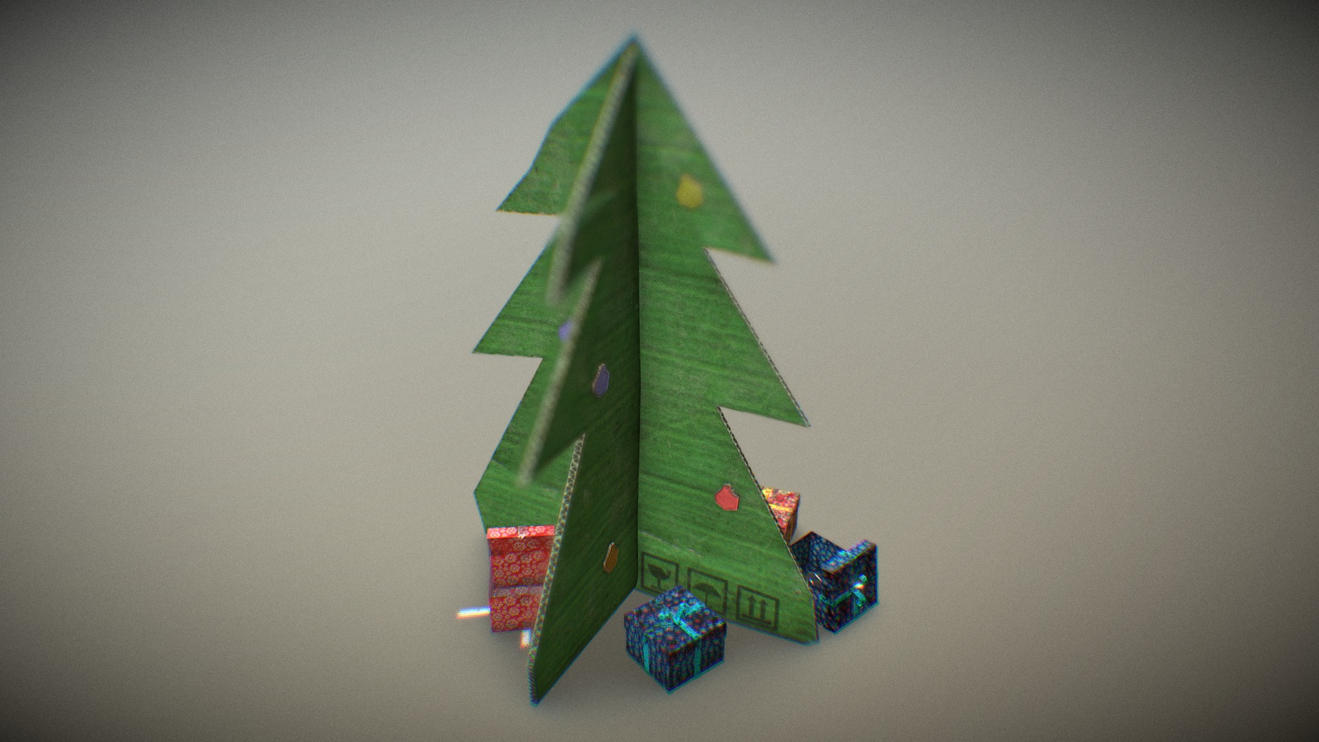3D model Christmas tree and gifts - This is a 3D model of the Christmas tree and gifts. The 3D model is about a green paper airplane.