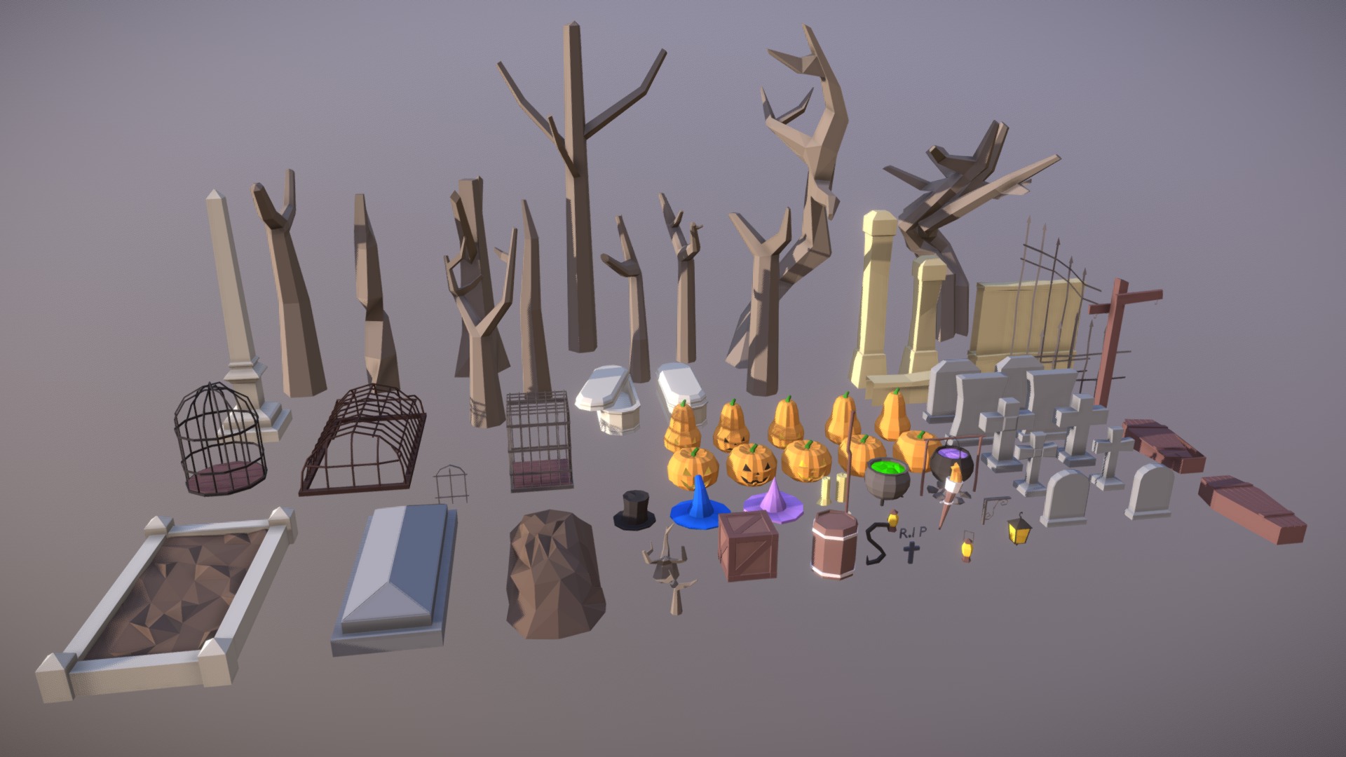 3D model Low Poly Halloween Pack - This is a 3D model of the Low Poly Halloween Pack. The 3D model is about a group of objects with wires.