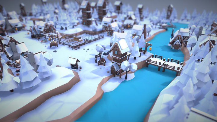 Fantasy Village "Riverside Village Winter" 3D Model