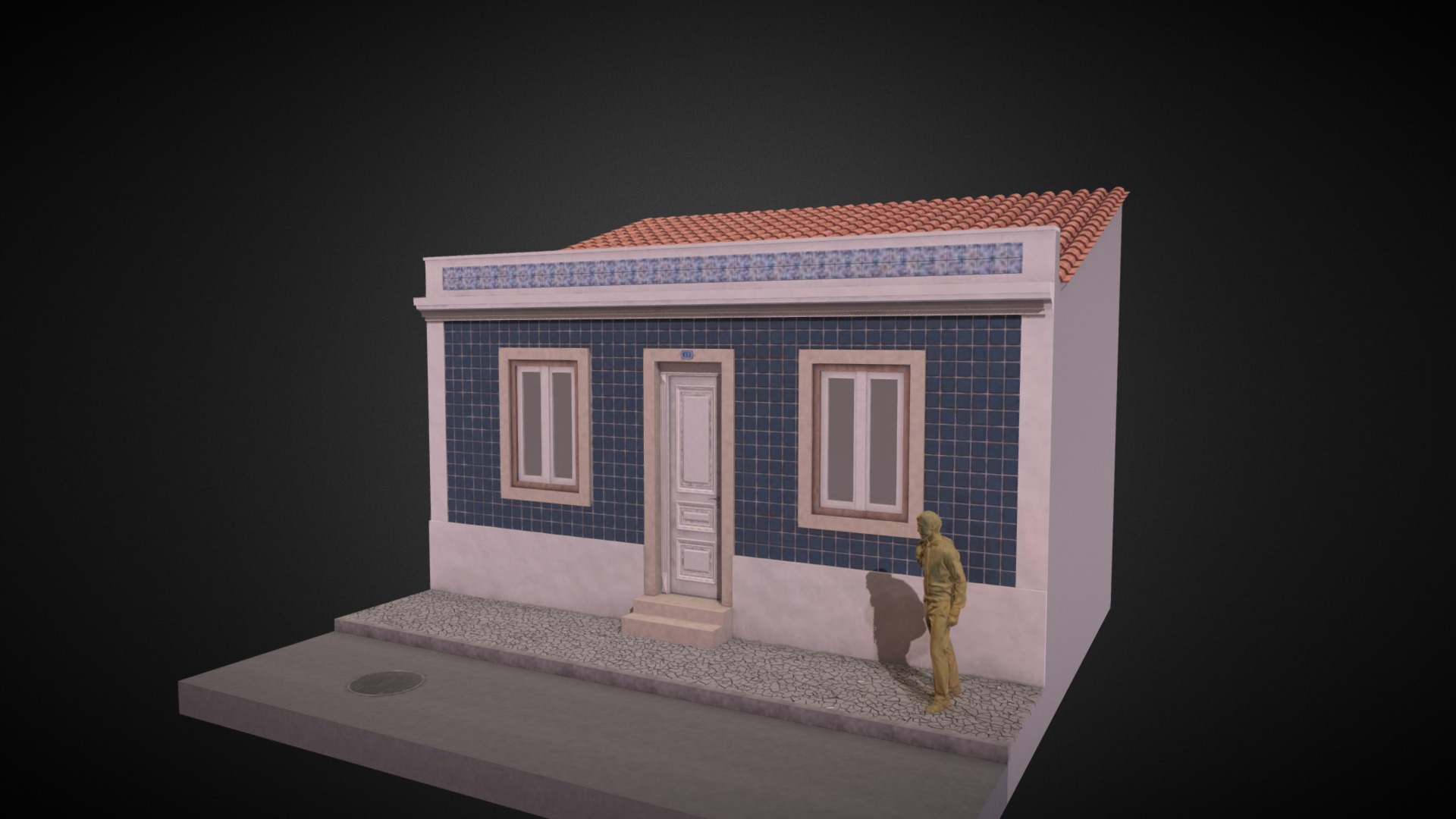 3D model Traditional House Lisboa - This is a 3D model of the Traditional House Lisboa. The 3D model is about a toy house with a person standing in front of it.