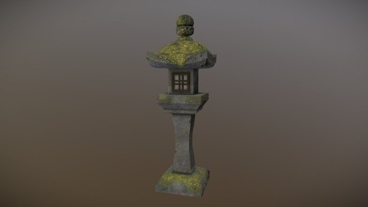 japanese mossy stone lantern model 3D Model