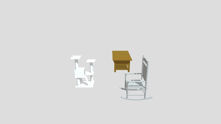 Coffee table, rocking chair, and cat tower 3D Model