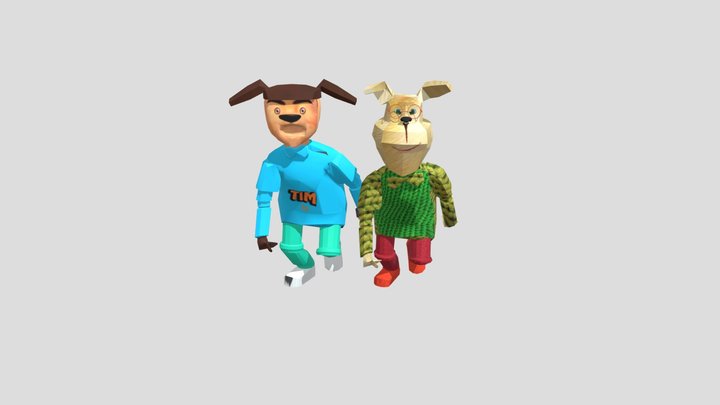 Тимоха и Гена куклы из игры в пирожок 3D Model