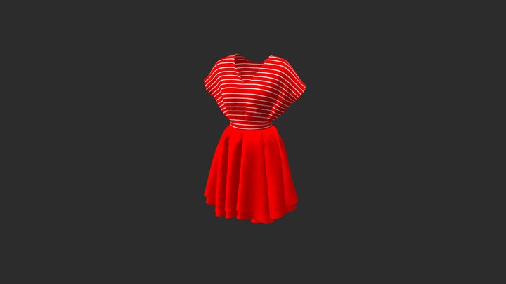 Red and White Strips Dress 3D Model