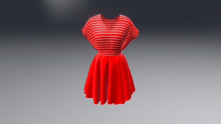 Red and White Strips Dress 3D Model