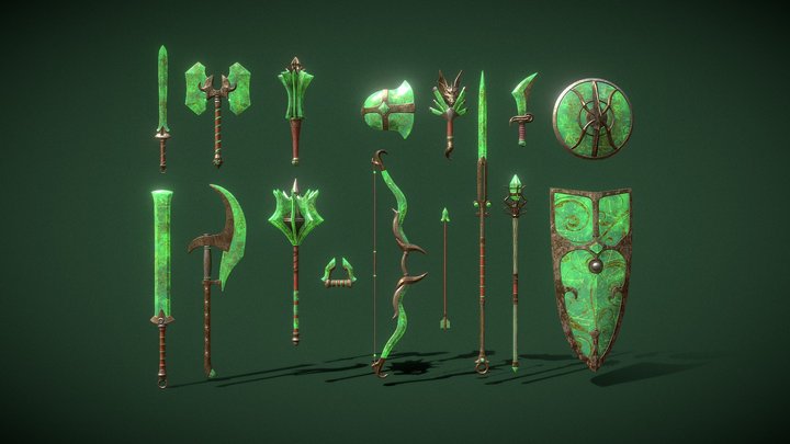 Fantasy Jade Weapon Set 3D Model