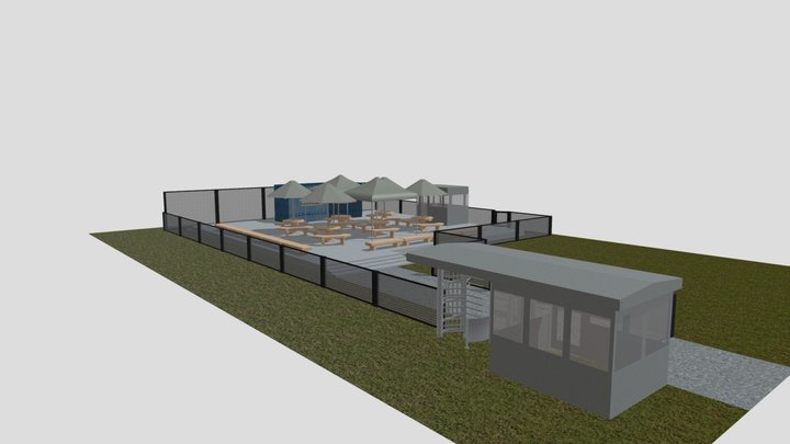 Courtyard with benches and turnstile 3D Model
