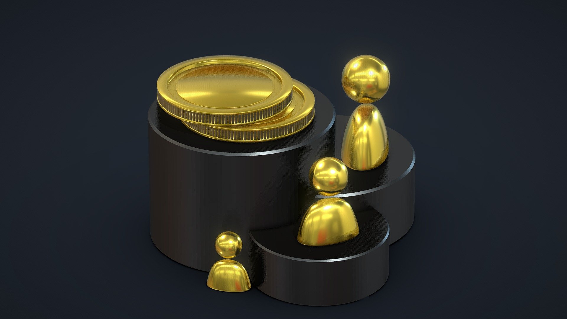 Coins, staff, office workers composition