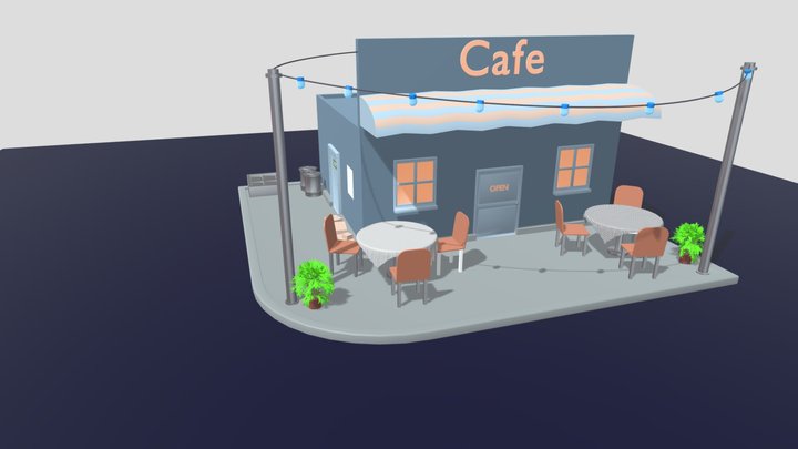 Low Poly Cafe 3D Model