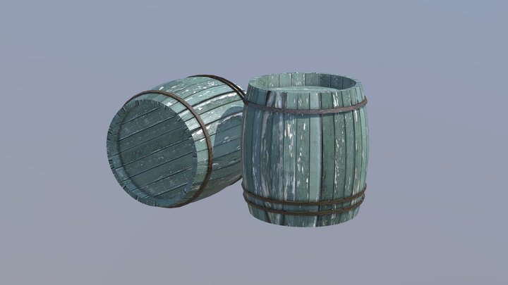 Wood Barrel Set 3D Model 4K Textures Low-poly 3D Model