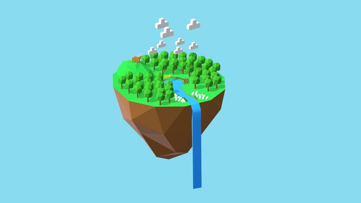 Low Poly Forest on a Floating Island 3D Model