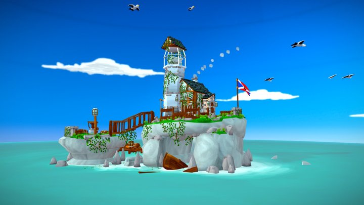Lighthouse Island Diorama - Seafarers Paradise 3D Model