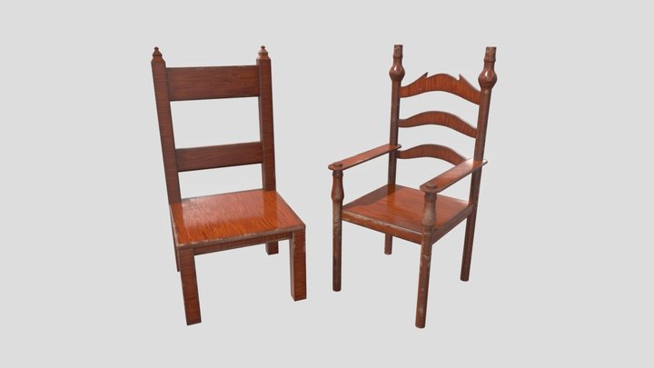 Vintage Wooden Chair - 3D Model with Textures 3D Model