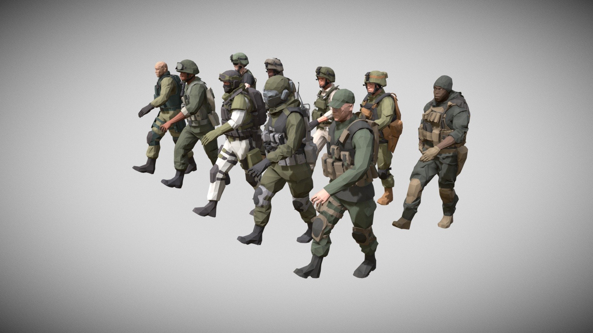 Low poly Army Man Character Pack Animated