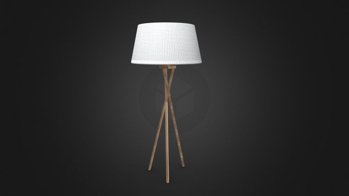 Three-legged floor lamp with white fabric shade 3D Model