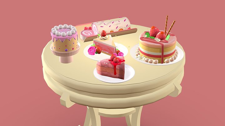 Pink Dessert Set 3D Model
