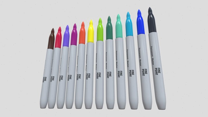 Uncapped Permanent Marker Pens 3D Model