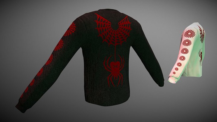 Red Spider Design on Long Sleeve Shirts 3D Model