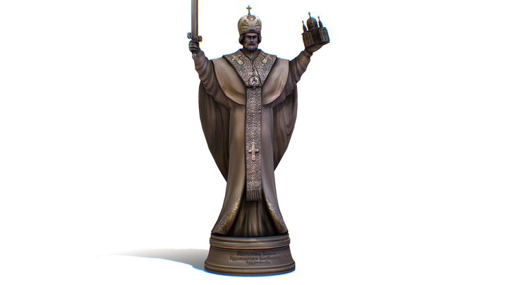 Bronze Monument Statue Priest Monk 3D Model