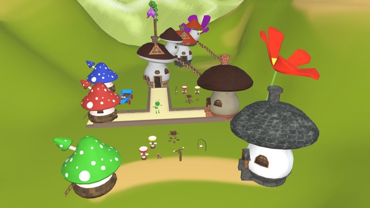 Bugs City: Stylized Mushroom Pack 3D Model