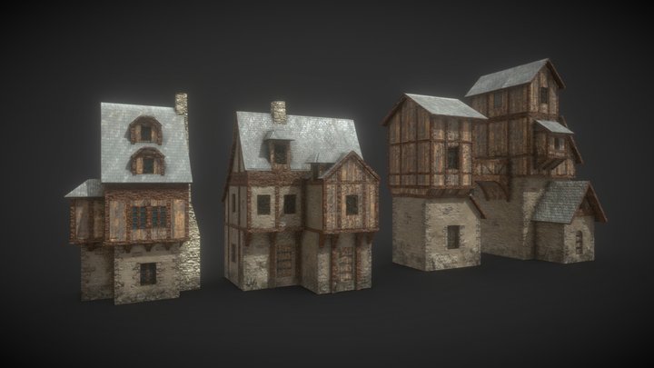 Medieval Houses (3 Pack) 3D Model