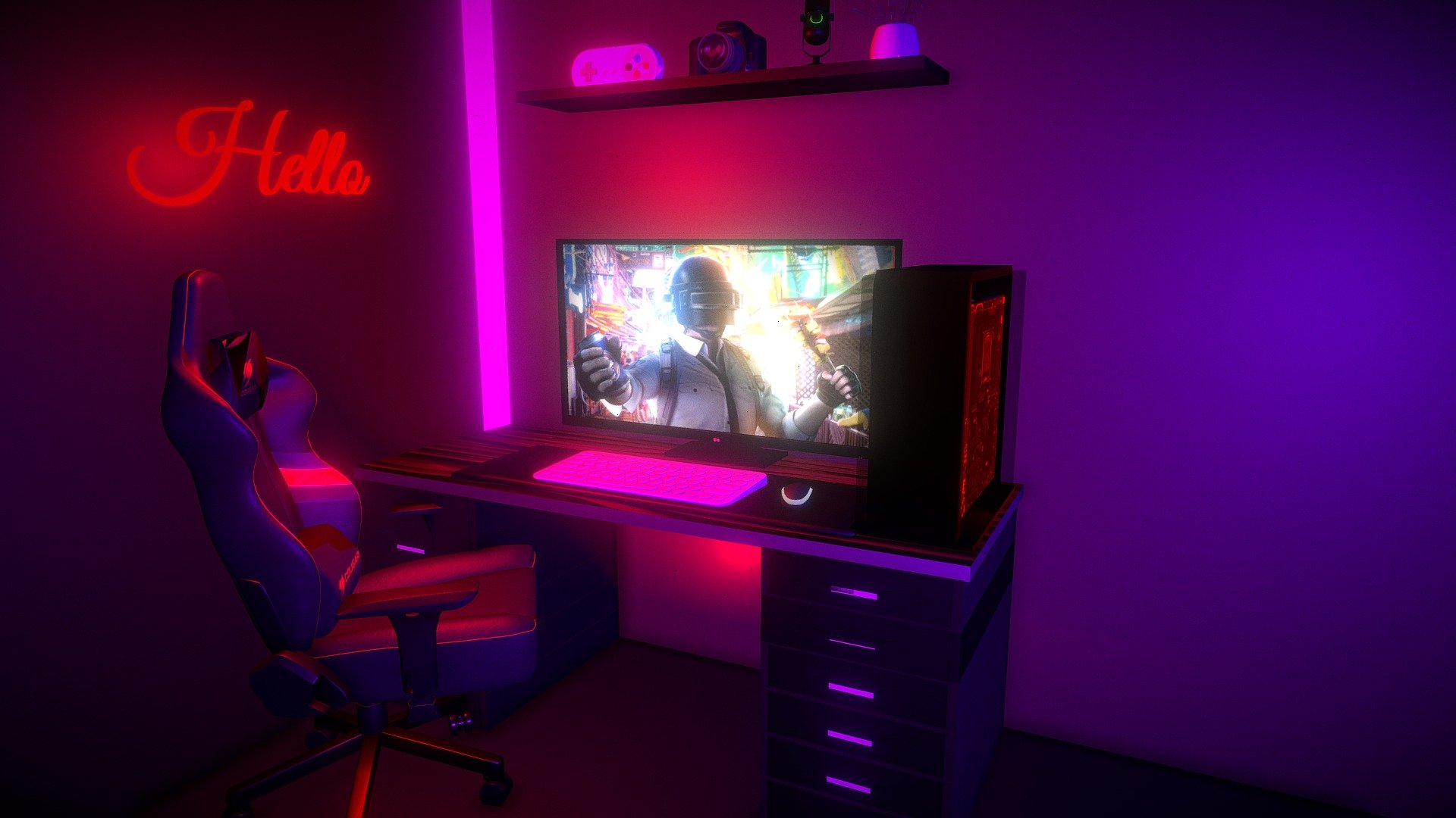 3d Gaming Room with Gaming Setup - Download Free 3D model by Shabeer ...