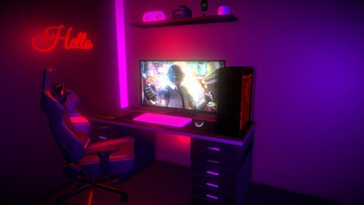3d Gaming Room with Gaming Setup 3D Model