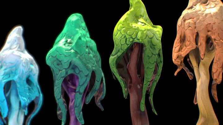 Stylized Tall tree - 1 mesh - 4 variations 3D Model