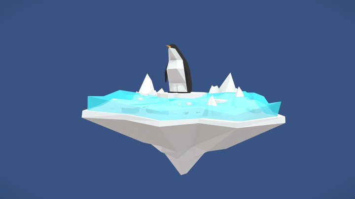 Cartoon Low Poly Penguin Island Illustration