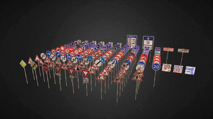 French Road Sign 3D Model