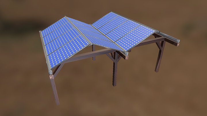 Solar roof wooden carport parking lot 3D Model