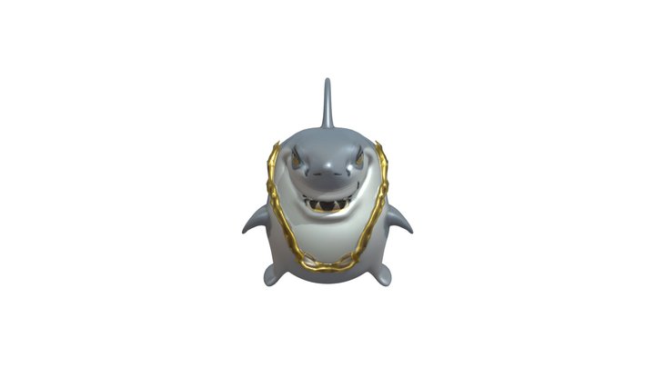 Cartoon shark with gold chain 3D Model