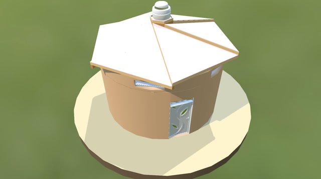 Earthbag Construction Shower - With Roof 3D Model