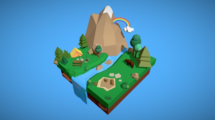 Camping Weekend (Day) - Low-poly landscape 3D Model