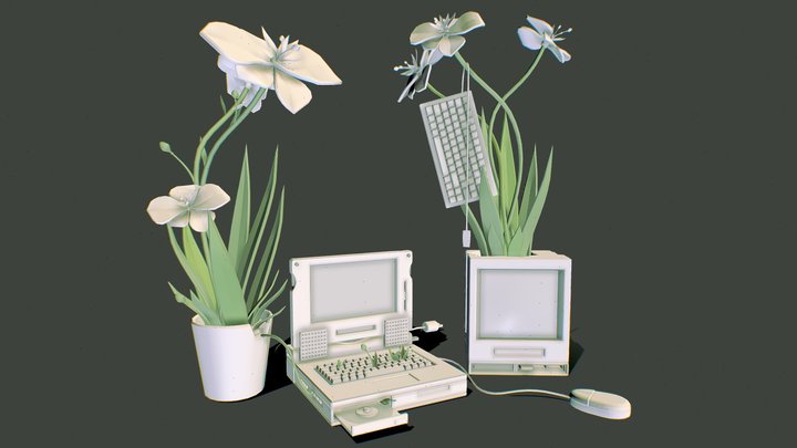[HW XYZ School] Detailing:Retro computer flowers 3D Model