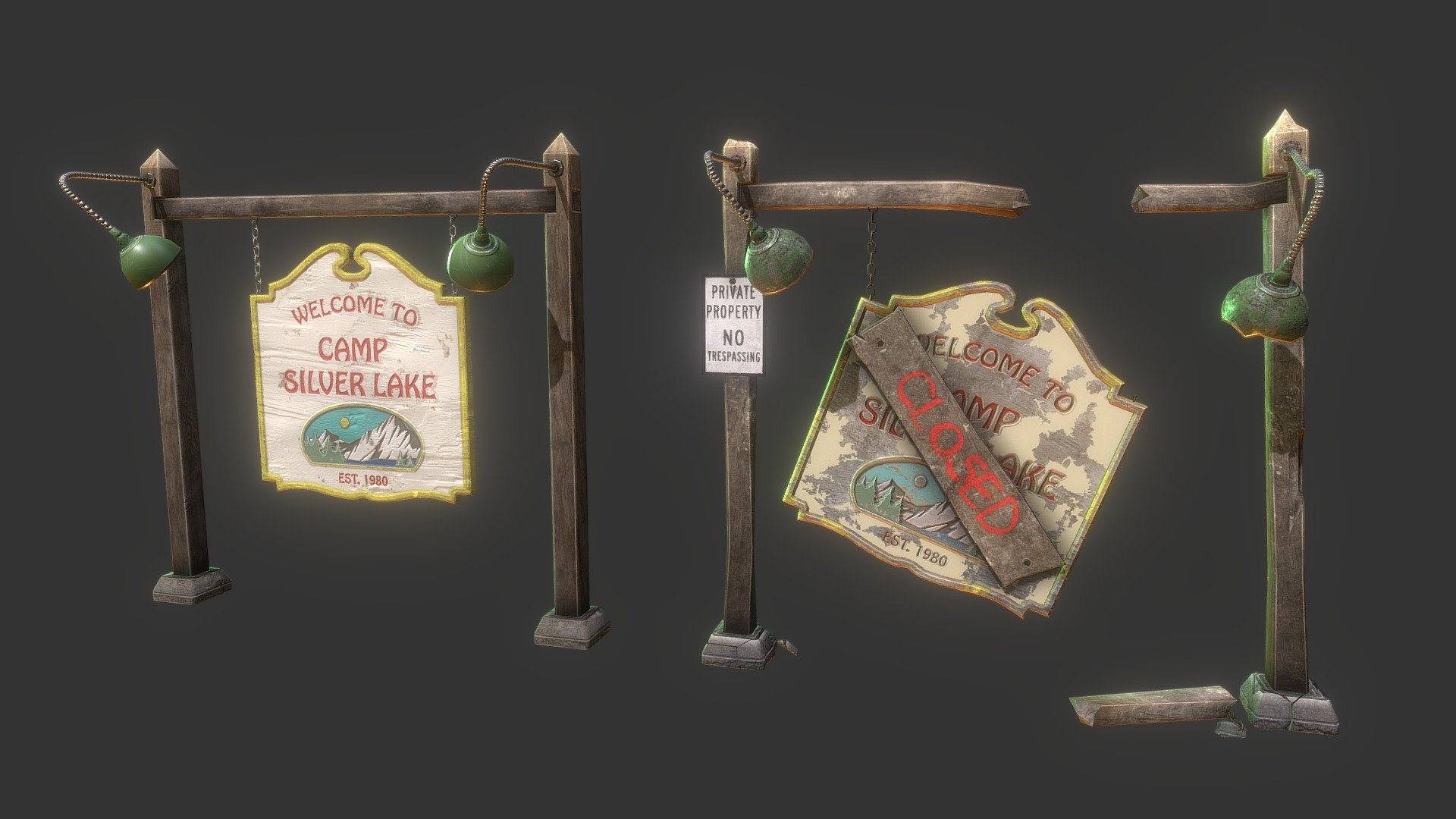 Creepy Campground Sign - Open & Closed Compare - 3D model by ...