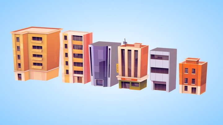 LOWPOLY CITY STREET PACK BUILDINGS STYLIZ 3D Model